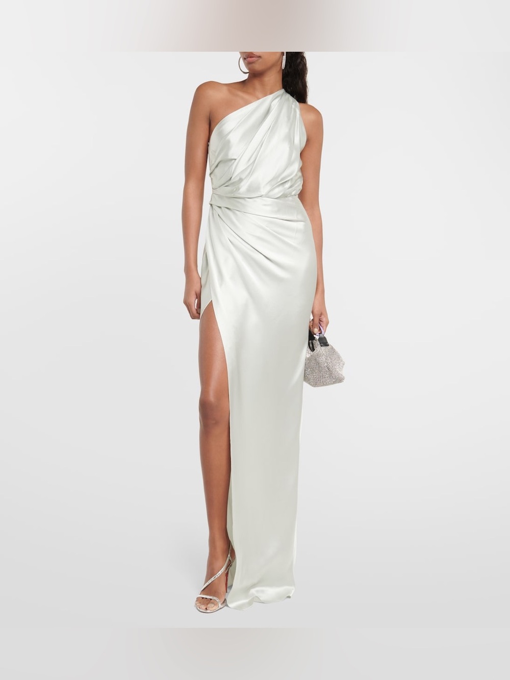 The Sei One-Shoulder Draped 100% Silk-Satin Gown in Mint, size 4